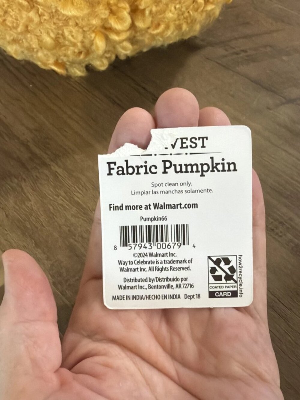 Yellow Harvest Pumpkin 8" Plush Decoration Fabric Thanksgiving - Picture 4 of 4